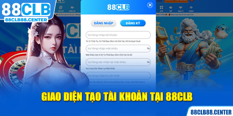 Giao diện tạo tài khoản tại 88CLB